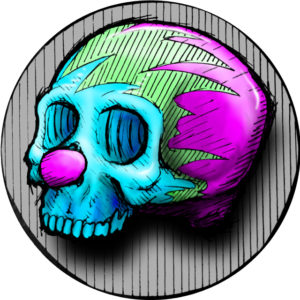 blue, green and pink skeleton
