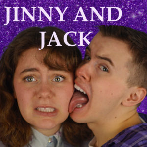 a photo of both artists. ryan is licking chantalyne's face. purple sparkly background with white text reading "Jinny and Jack" in caps lock.