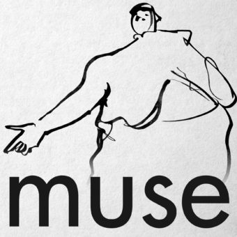 a black and white sketch of a person reaching towards something. in black letters, the title "muse" reads at the bottom.